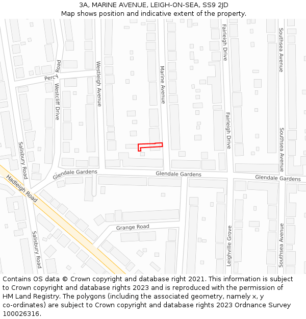 3A, MARINE AVENUE, LEIGH-ON-SEA, SS9 2JD: Location map and indicative extent of plot