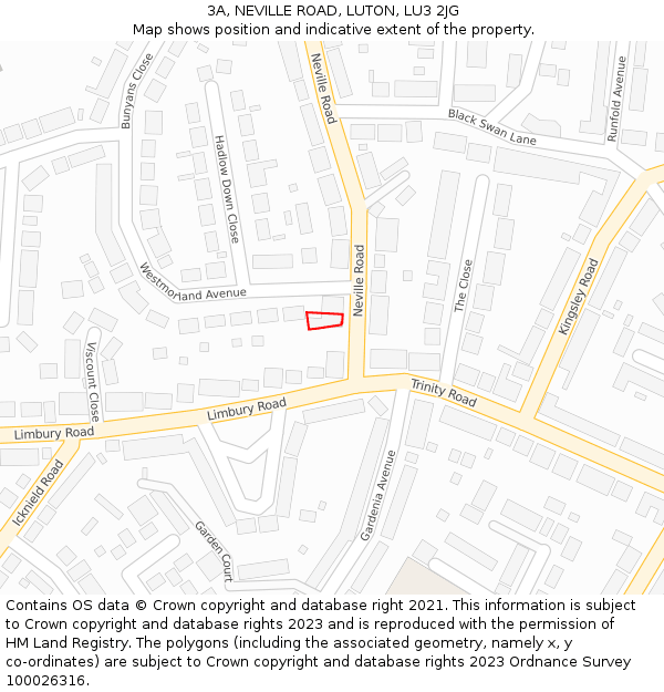 3A, NEVILLE ROAD, LUTON, LU3 2JG: Location map and indicative extent of plot