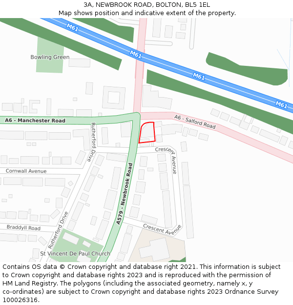 3A, NEWBROOK ROAD, BOLTON, BL5 1EL: Location map and indicative extent of plot