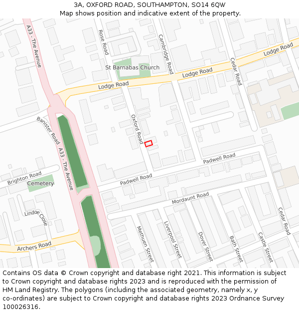 3A, OXFORD ROAD, SOUTHAMPTON, SO14 6QW: Location map and indicative extent of plot