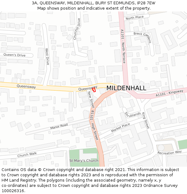 3A, QUEENSWAY, MILDENHALL, BURY ST EDMUNDS, IP28 7EW: Location map and indicative extent of plot