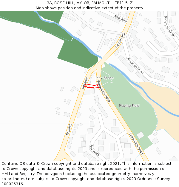 3A, ROSE HILL, MYLOR, FALMOUTH, TR11 5LZ: Location map and indicative extent of plot