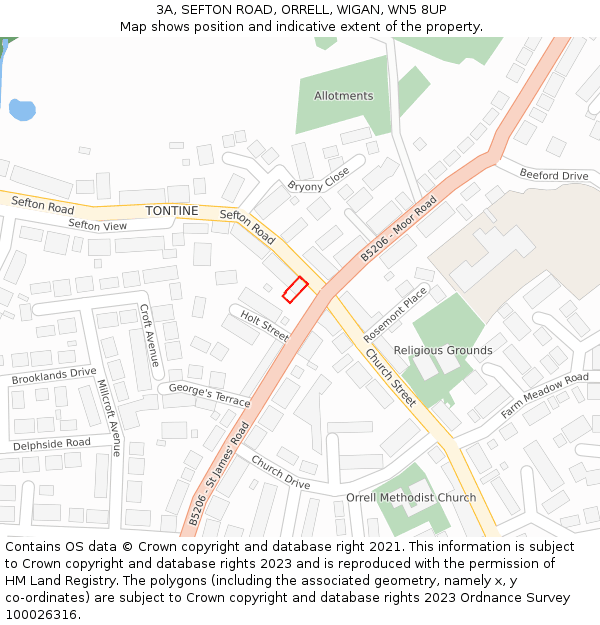 3A, SEFTON ROAD, ORRELL, WIGAN, WN5 8UP: Location map and indicative extent of plot