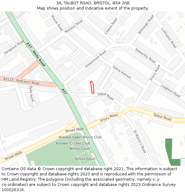3A, TALBOT ROAD, BRISTOL, BS4 2NE: Location map and indicative extent of plot