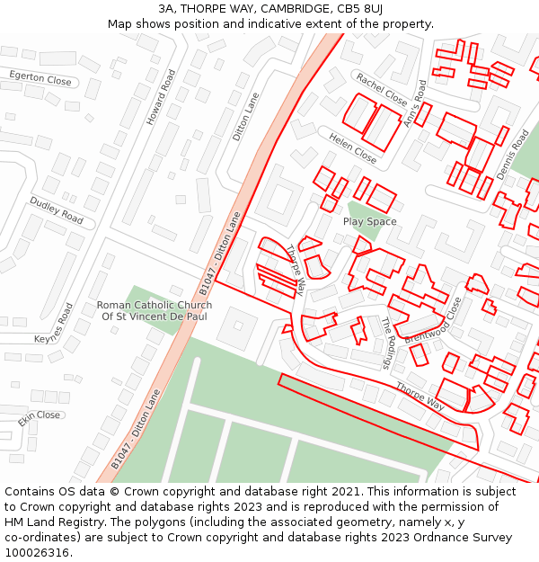 3A, THORPE WAY, CAMBRIDGE, CB5 8UJ: Location map and indicative extent of plot
