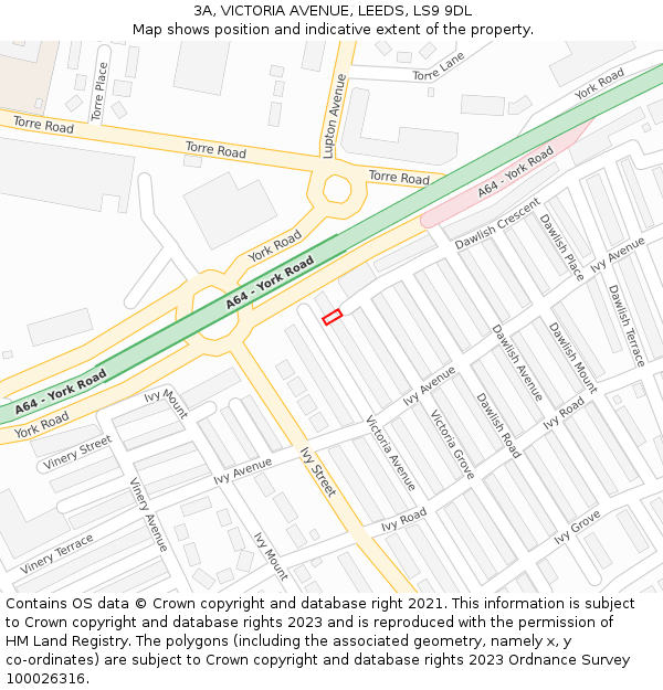 3A, VICTORIA AVENUE, LEEDS, LS9 9DL: Location map and indicative extent of plot