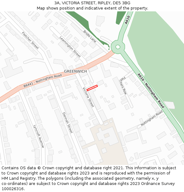 3A, VICTORIA STREET, RIPLEY, DE5 3BG: Location map and indicative extent of plot