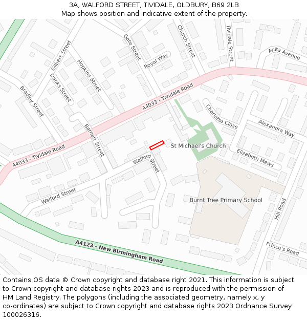 3A, WALFORD STREET, TIVIDALE, OLDBURY, B69 2LB: Location map and indicative extent of plot