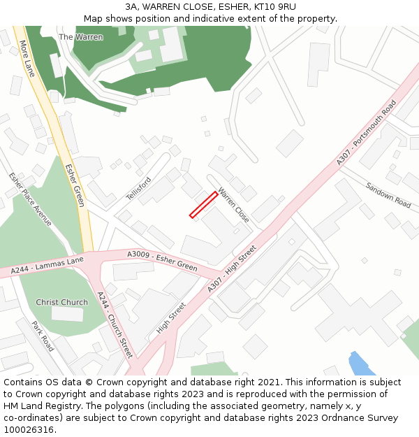 3A, WARREN CLOSE, ESHER, KT10 9RU: Location map and indicative extent of plot