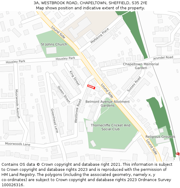 3A, WESTBROOK ROAD, CHAPELTOWN, SHEFFIELD, S35 2YE: Location map and indicative extent of plot