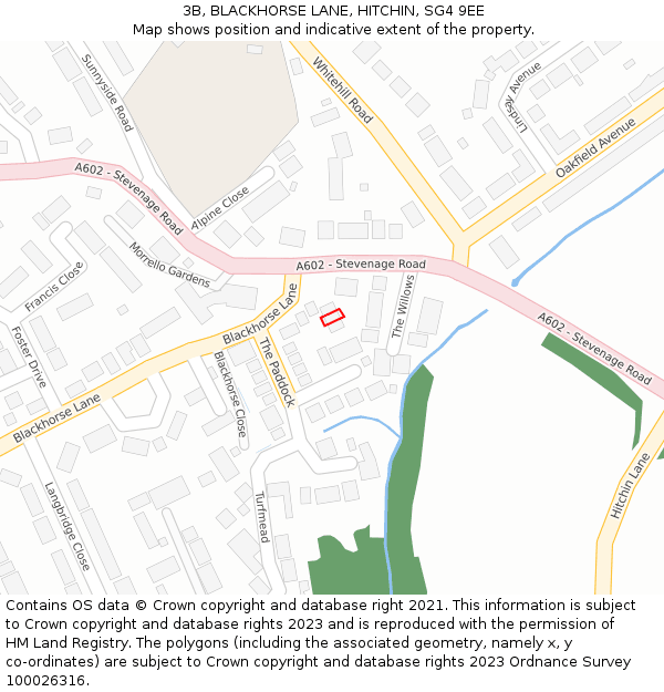 3B, BLACKHORSE LANE, HITCHIN, SG4 9EE: Location map and indicative extent of plot