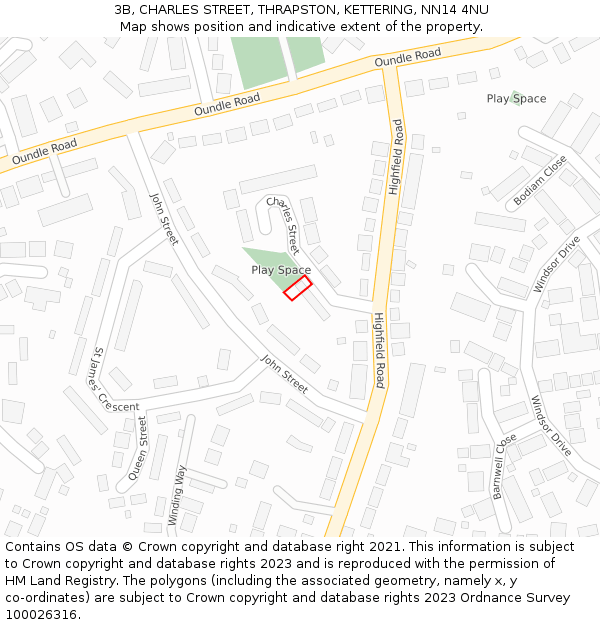 3B, CHARLES STREET, THRAPSTON, KETTERING, NN14 4NU: Location map and indicative extent of plot