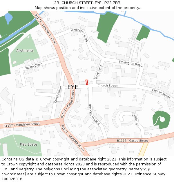 3B, CHURCH STREET, EYE, IP23 7BB: Location map and indicative extent of plot
