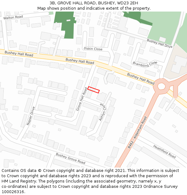 3B, GROVE HALL ROAD, BUSHEY, WD23 2EH: Location map and indicative extent of plot