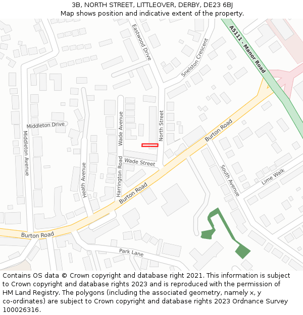 3B, NORTH STREET, LITTLEOVER, DERBY, DE23 6BJ: Location map and indicative extent of plot