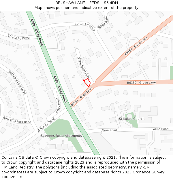 3B, SHAW LANE, LEEDS, LS6 4DH: Location map and indicative extent of plot