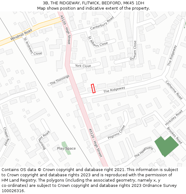 3B, THE RIDGEWAY, FLITWICK, BEDFORD, MK45 1DH: Location map and indicative extent of plot