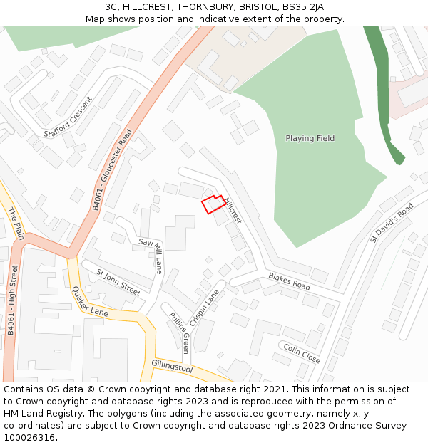 3C, HILLCREST, THORNBURY, BRISTOL, BS35 2JA: Location map and indicative extent of plot