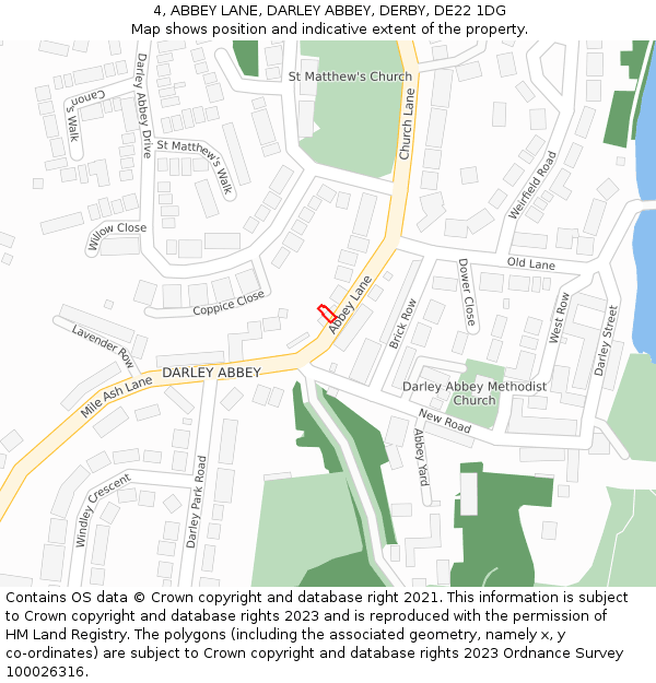 4, ABBEY LANE, DARLEY ABBEY, DERBY, DE22 1DG: Location map and indicative extent of plot