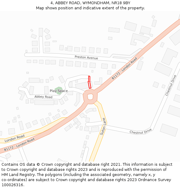 4, ABBEY ROAD, WYMONDHAM, NR18 9BY: Location map and indicative extent of plot