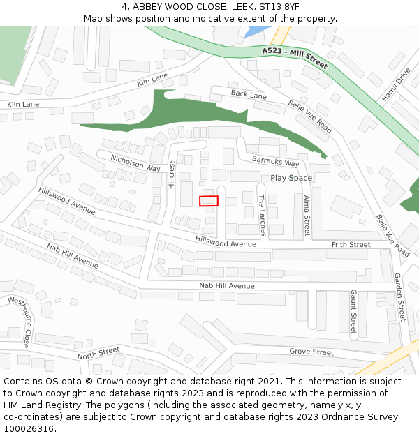 4, ABBEY WOOD CLOSE, LEEK, ST13 8YF: Location map and indicative extent of plot