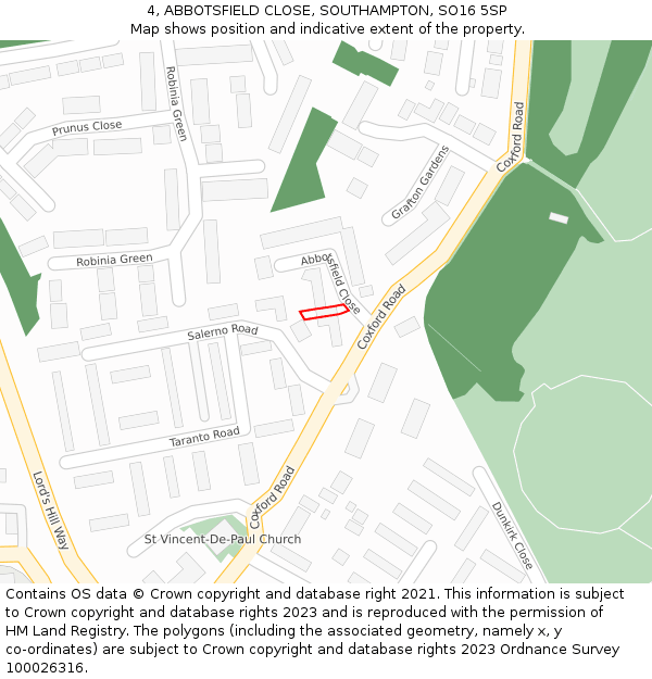 4, ABBOTSFIELD CLOSE, SOUTHAMPTON, SO16 5SP: Location map and indicative extent of plot