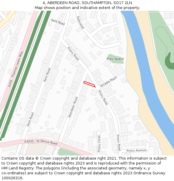 4, ABERDEEN ROAD, SOUTHAMPTON, SO17 2LN: Location map and indicative extent of plot