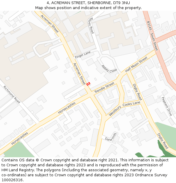 4, ACREMAN STREET, SHERBORNE, DT9 3NU: Location map and indicative extent of plot