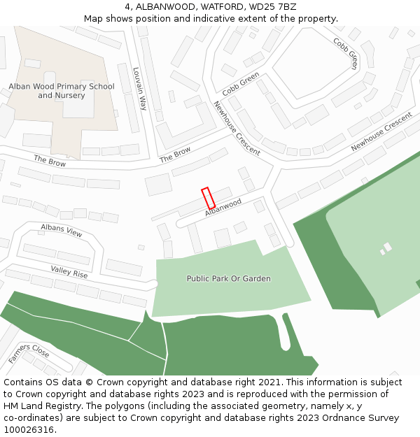 4, ALBANWOOD, WATFORD, WD25 7BZ: Location map and indicative extent of plot