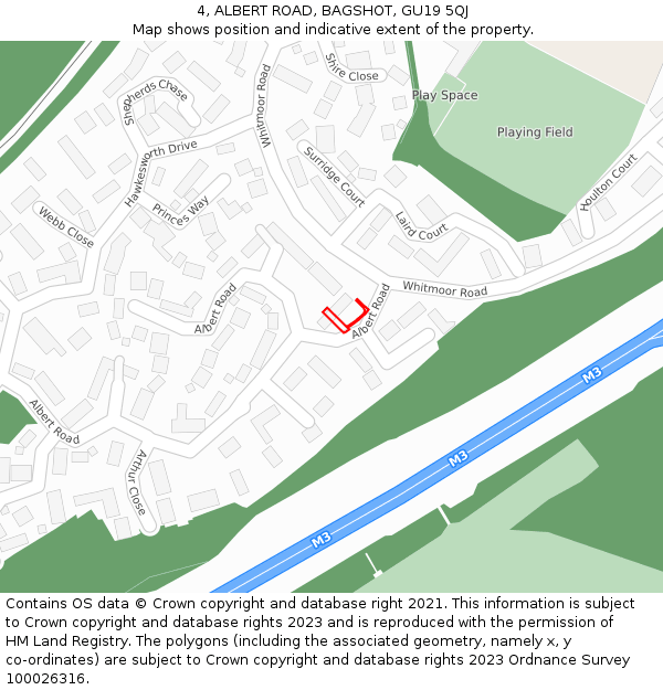 4, ALBERT ROAD, BAGSHOT, GU19 5QJ: Location map and indicative extent of plot