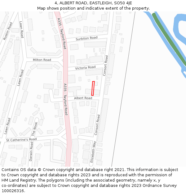 4, ALBERT ROAD, EASTLEIGH, SO50 4JE: Location map and indicative extent of plot