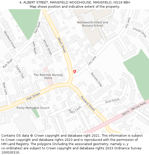 4, ALBERT STREET, MANSFIELD WOODHOUSE, MANSFIELD, NG19 8BH: Location map and indicative extent of plot
