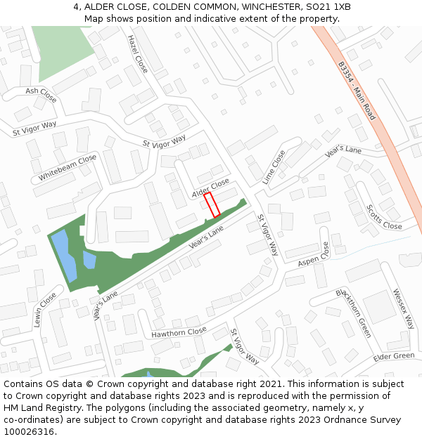 4, ALDER CLOSE, COLDEN COMMON, WINCHESTER, SO21 1XB: Location map and indicative extent of plot