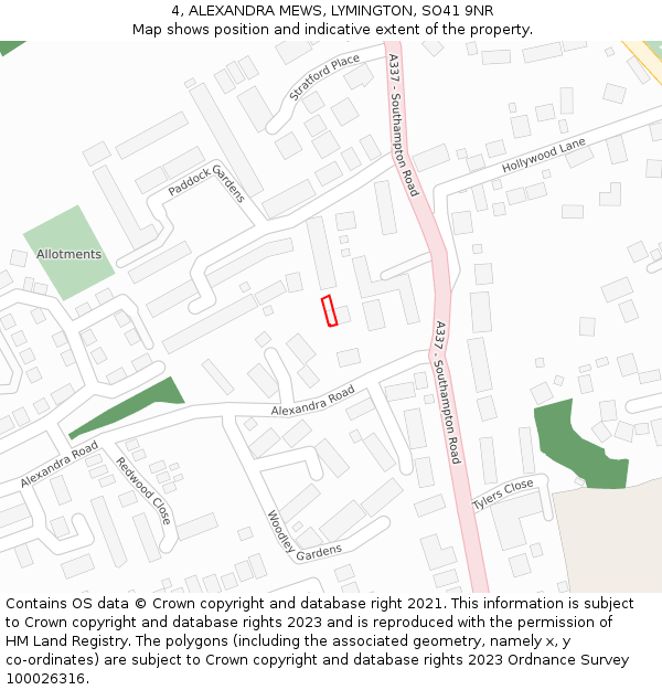 4, ALEXANDRA MEWS, LYMINGTON, SO41 9NR: Location map and indicative extent of plot