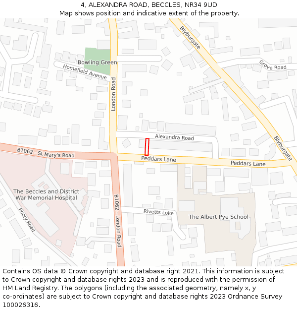 4, ALEXANDRA ROAD, BECCLES, NR34 9UD: Location map and indicative extent of plot
