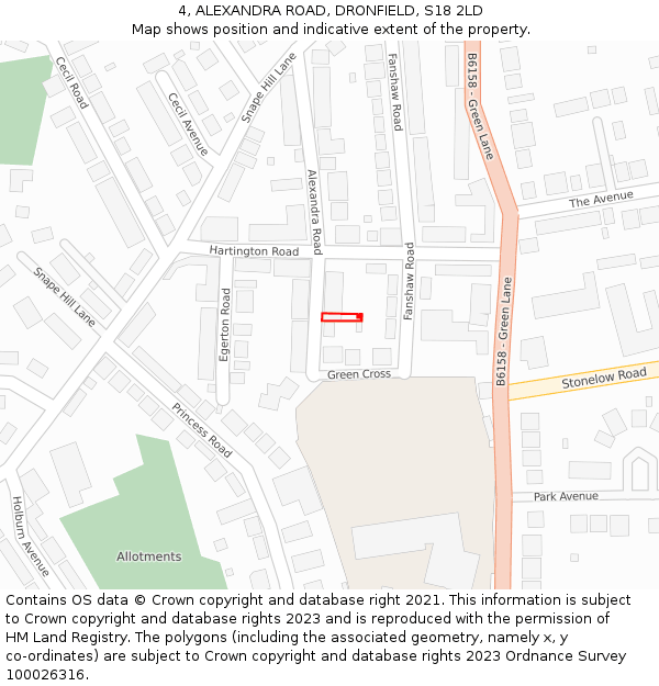 4, ALEXANDRA ROAD, DRONFIELD, S18 2LD: Location map and indicative extent of plot