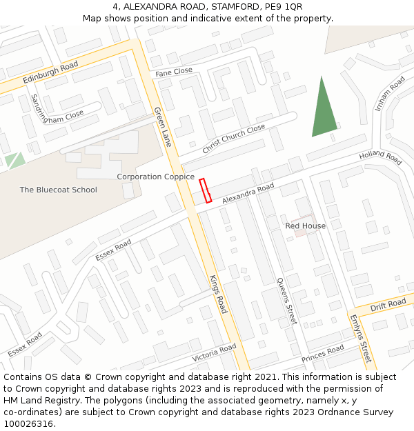 4, ALEXANDRA ROAD, STAMFORD, PE9 1QR: Location map and indicative extent of plot