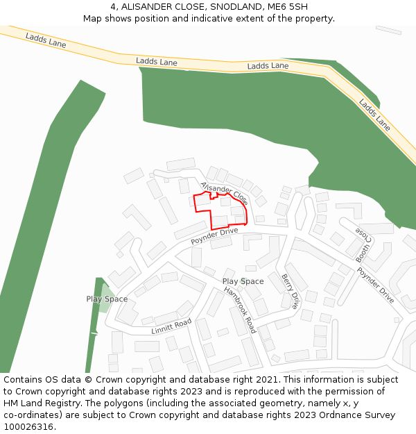 4, ALISANDER CLOSE, SNODLAND, ME6 5SH: Location map and indicative extent of plot