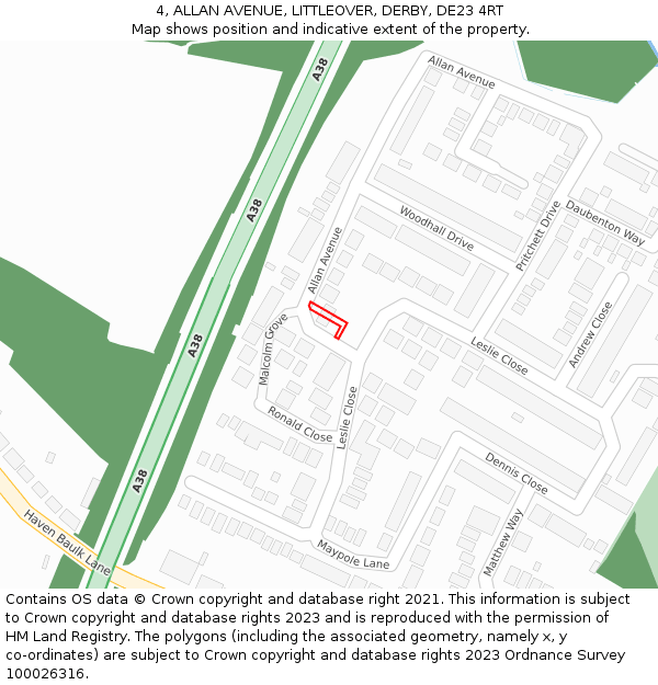 4, ALLAN AVENUE, LITTLEOVER, DERBY, DE23 4RT: Location map and indicative extent of plot