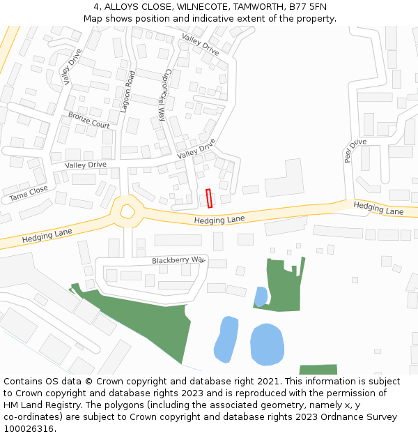 4, ALLOYS CLOSE, WILNECOTE, TAMWORTH, B77 5FN: Location map and indicative extent of plot