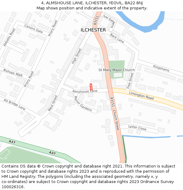 4, ALMSHOUSE LANE, ILCHESTER, YEOVIL, BA22 8NJ: Location map and indicative extent of plot