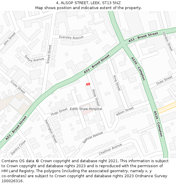 4, ALSOP STREET, LEEK, ST13 5NZ: Location map and indicative extent of plot