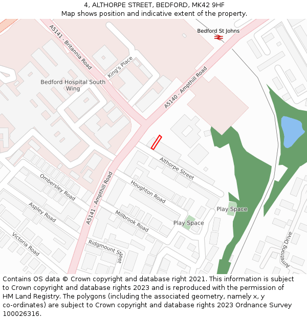 4, ALTHORPE STREET, BEDFORD, MK42 9HF: Location map and indicative extent of plot