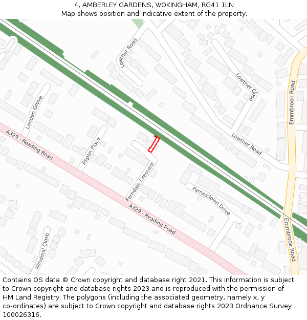 4, AMBERLEY GARDENS, WOKINGHAM, RG41 1LN: Location map and indicative extent of plot