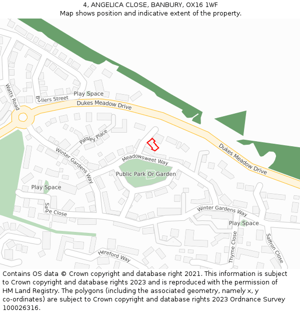 4, ANGELICA CLOSE, BANBURY, OX16 1WF: Location map and indicative extent of plot