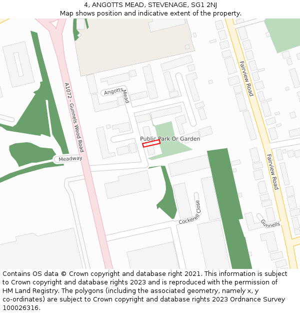4, ANGOTTS MEAD, STEVENAGE, SG1 2NJ: Location map and indicative extent of plot