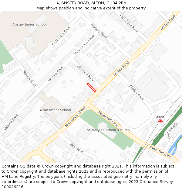 4, ANSTEY ROAD, ALTON, GU34 2RA: Location map and indicative extent of plot