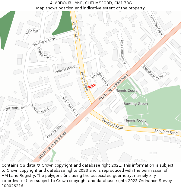 4, ARBOUR LANE, CHELMSFORD, CM1 7RG: Location map and indicative extent of plot