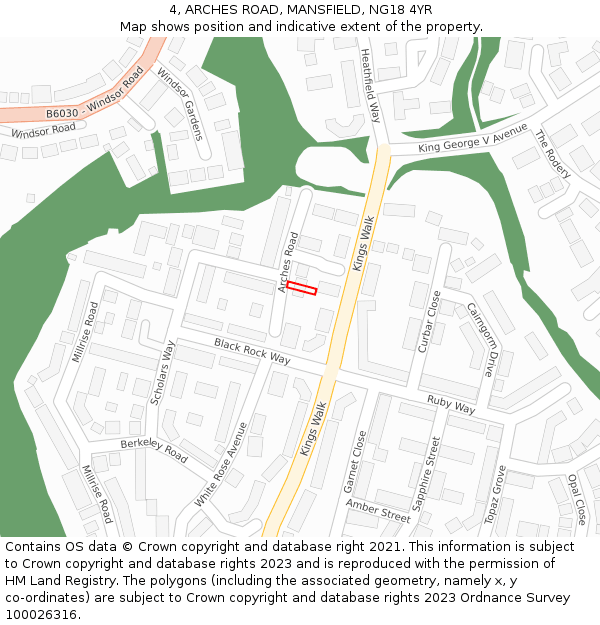 4, ARCHES ROAD, MANSFIELD, NG18 4YR: Location map and indicative extent of plot