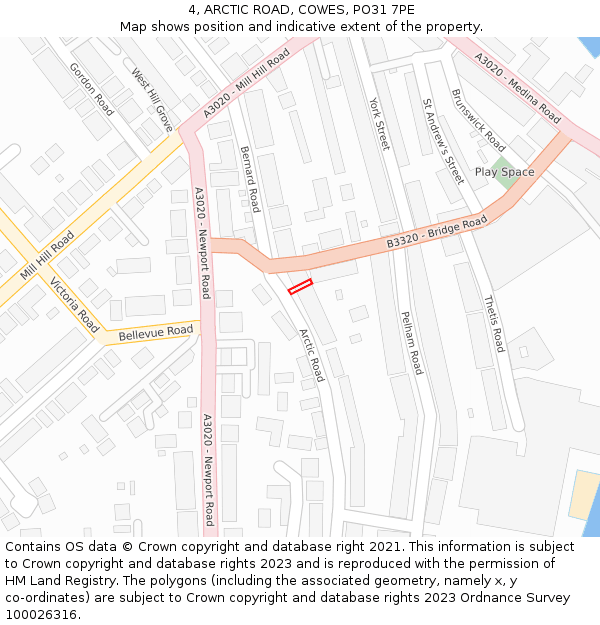 4, ARCTIC ROAD, COWES, PO31 7PE: Location map and indicative extent of plot